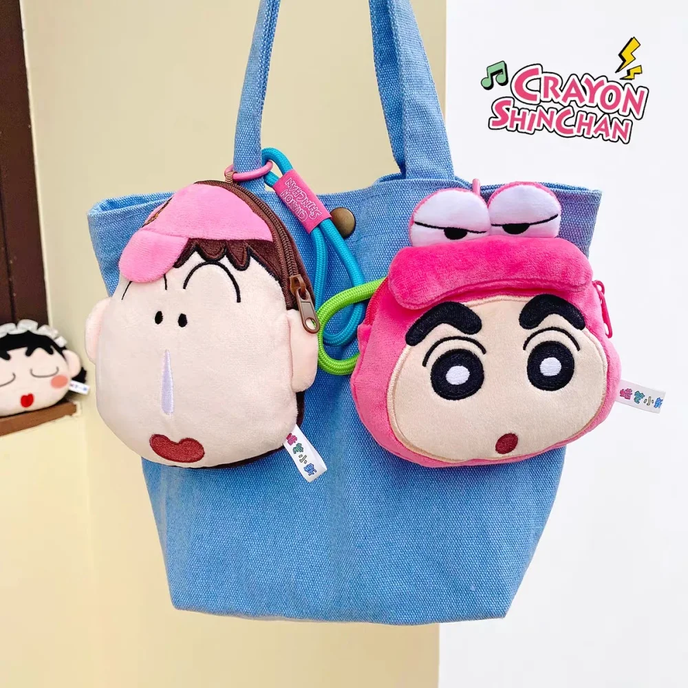 Portafoglio in peluche autentico Crayon Shin-Chan Cuffie Kawaii Rossetto Caricatore Frizione Zaino per cartoni animati Accessori decorativi Regalo Ragazza