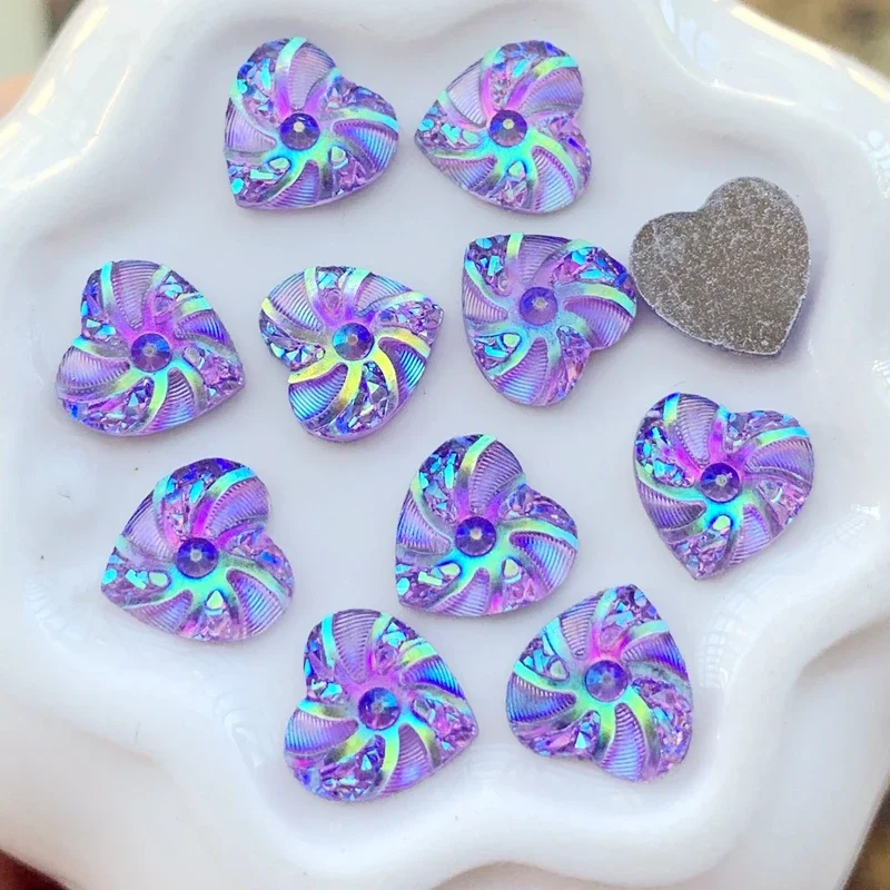 DIY 50pcs New fashion style Heart&Flower Rhinestone AB Resin Flatback 10mm handsewing gem stones crystal wedding decoration