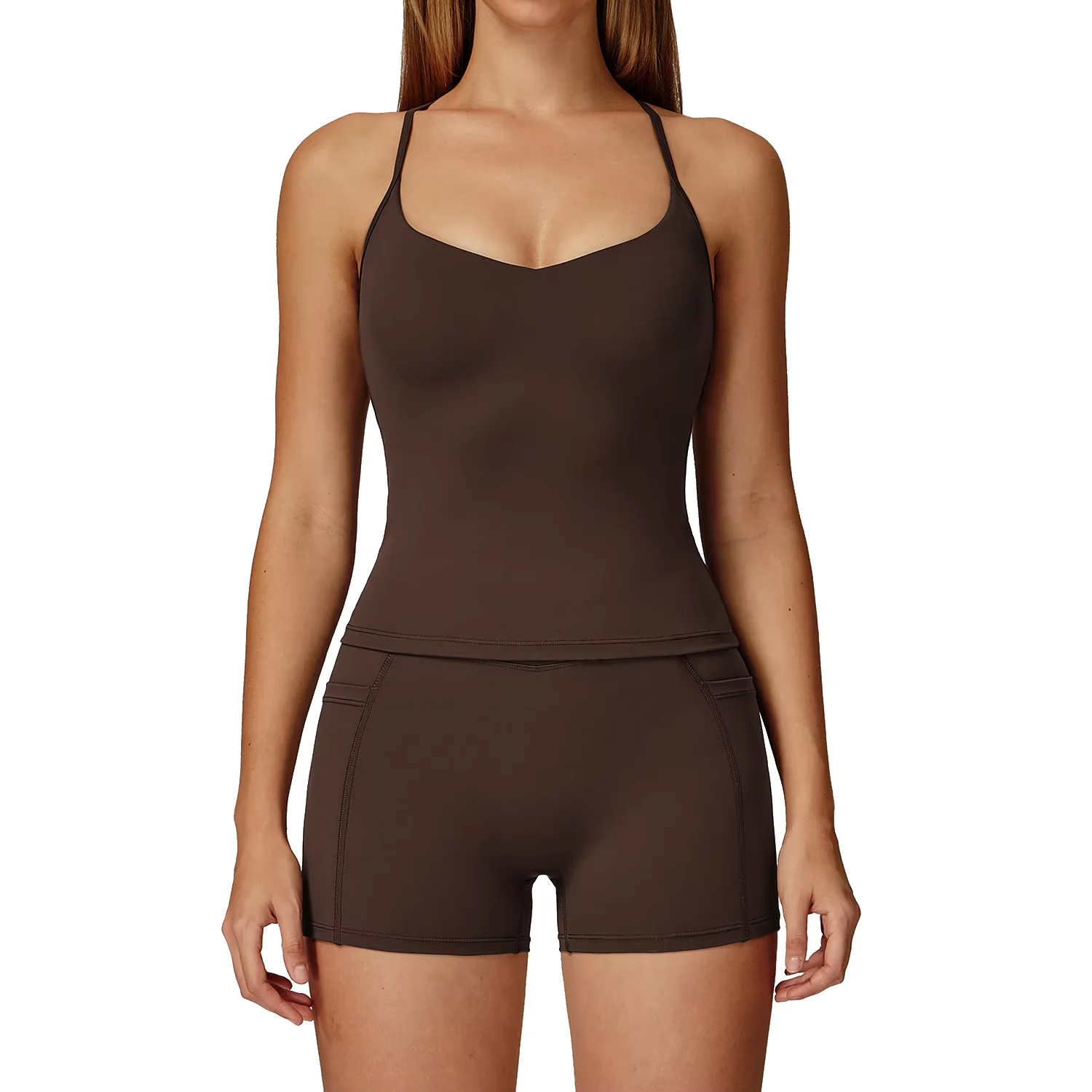 

Women's Cross-Back Top & Shorts Set Breathable Fitness Yoga Wear for Gym Running Printed Sportswear Minimum