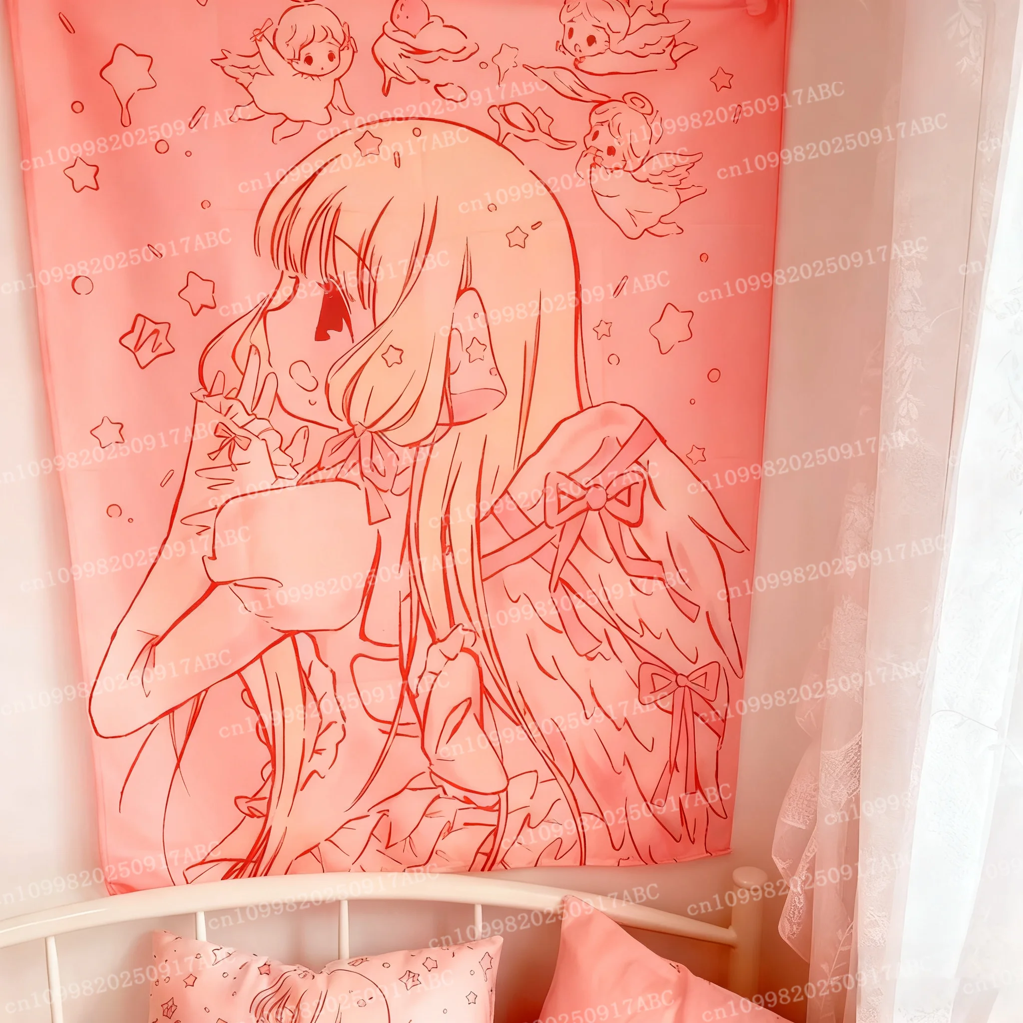 Kawaii ديكور المنزل الجدار الشنق نسيج أنيمي PinkGirl نسيج جدار غرفة نوم خلفية ديكور لطيف سيدة المفروشات نسيج المنزل #5