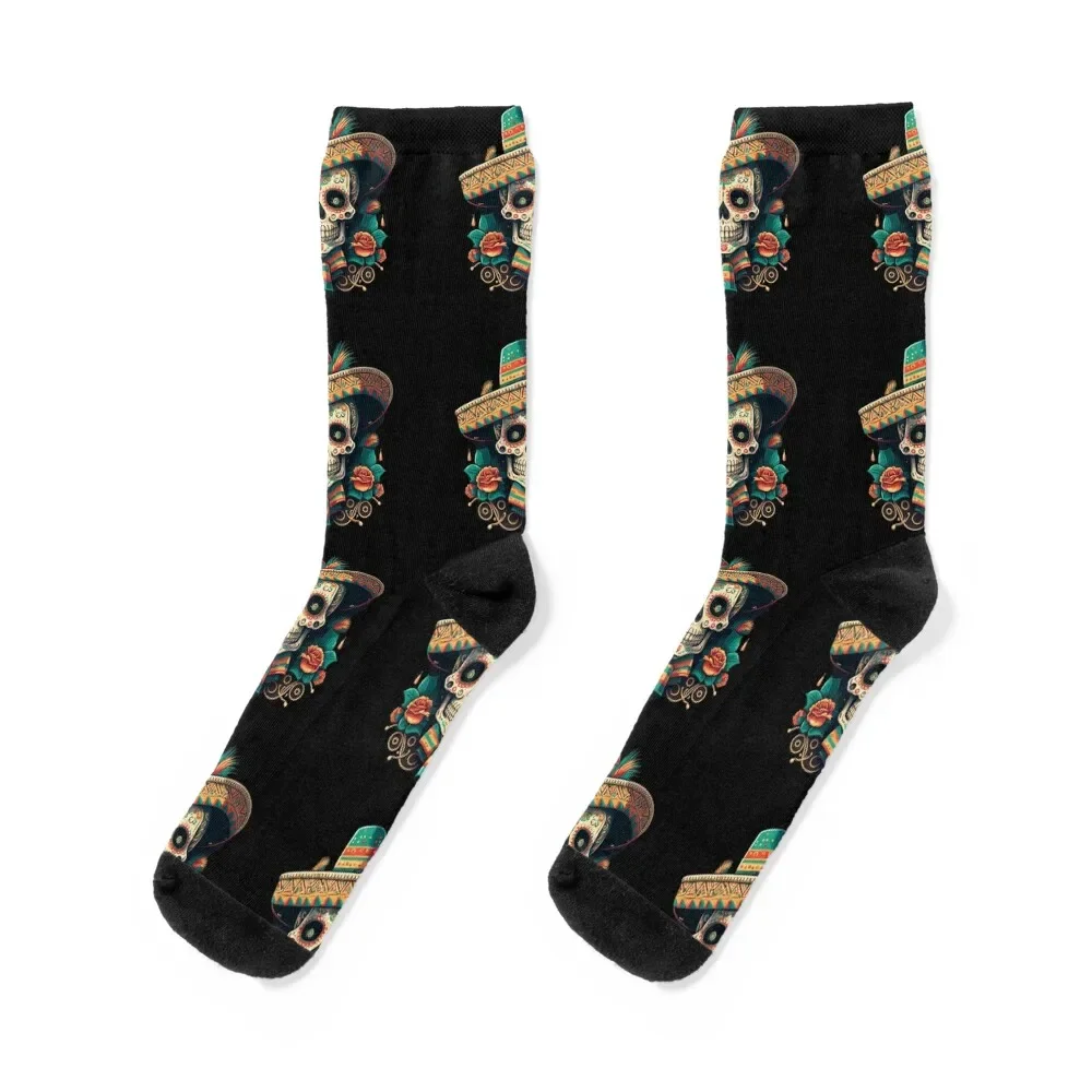 

Sugar Skull Art with Sombrero Socks hockey New year's gifts soccer anti-slip Socks Men Women's