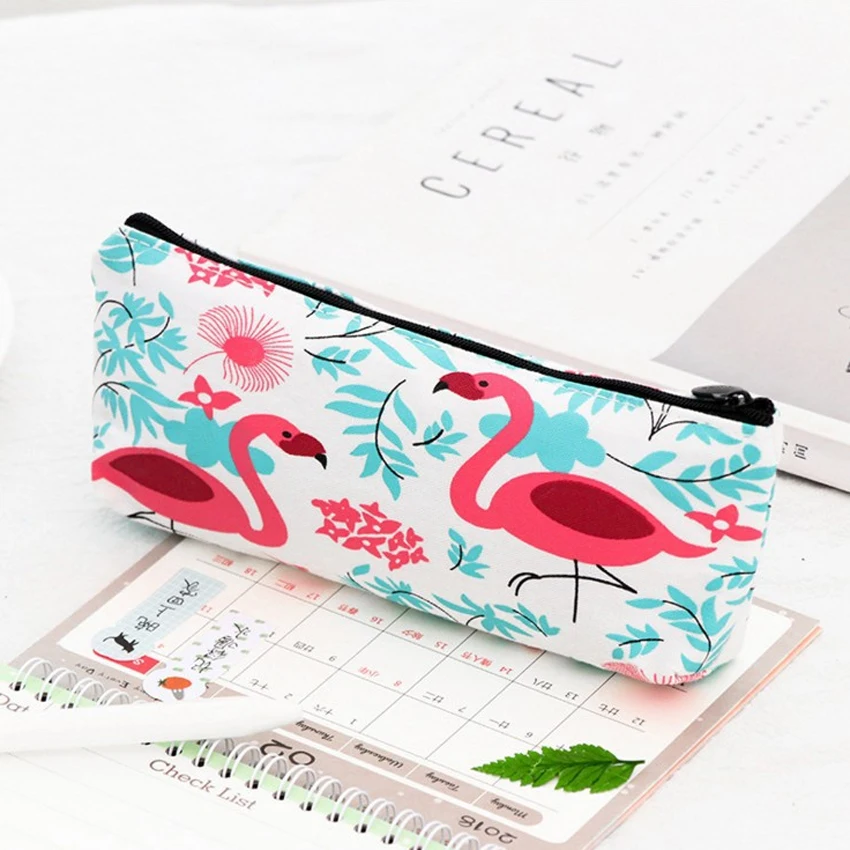 1Pcs/lot Novelty Canvas Flamingo Pineapple Watermelon School Stationery Student Pencil Bag Storage Zipper Case