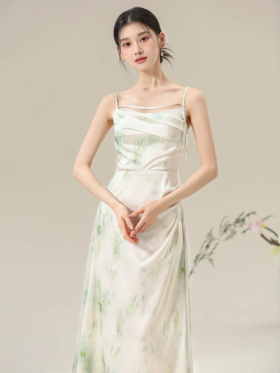 

New Chinese Style Long Dress Women's Vintage Summertime Outerwearable Watercolor Gradient Elegant Sleeveless Qipao Dress