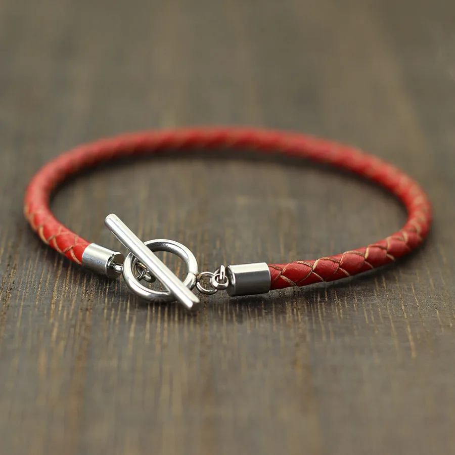 

Minimalist 4mm Genuine Leather Rope Bracelet Unisex Stainless Steel OT Buckle Handmade Hiphop Braslet Charm Homme Casual Jewelry