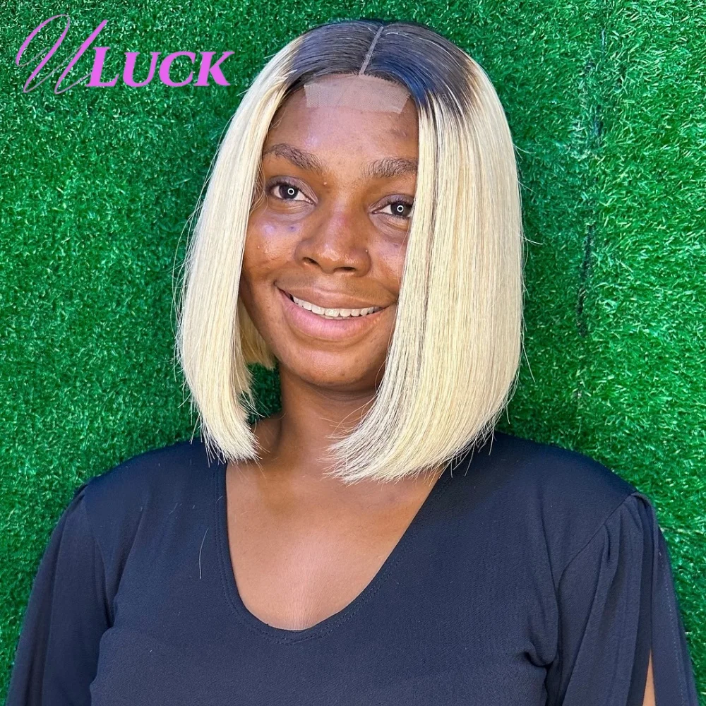 วิกผมบ๊อบสั้นตรงสีน้ำผึ้งออมเบรแบบดับเบิ้ลดรอน ความหนาแน่น 300% วิกผมแท้ 2x6 ลูกไม้ด้านหน้า สำหรับผู้หญิง