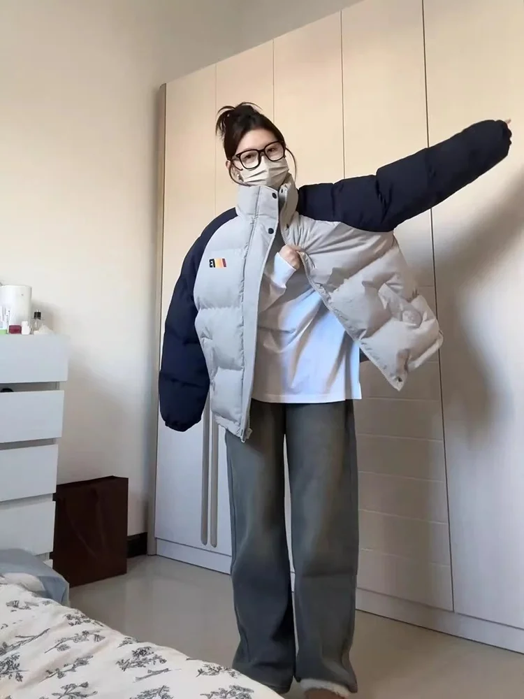 

Американская зимняя утепленная куртка-пуховик с воротником-стойкой для женщин, парная верхняя одежда, новинка 2024 года