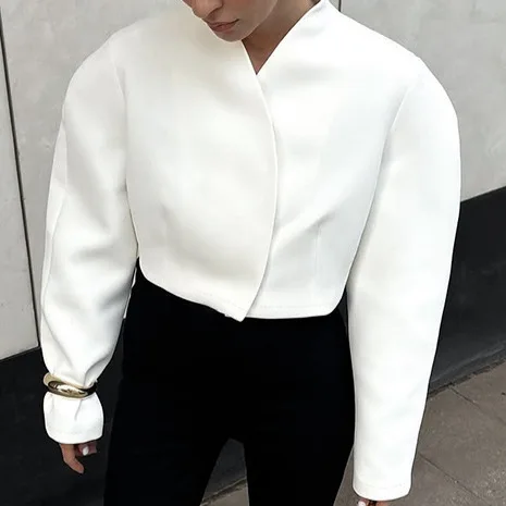 European And American Style Cross-Border New 2026 Autumn Fashion Elegant Simple Neck Scimitar Long Sleeve Loose Short Jacket