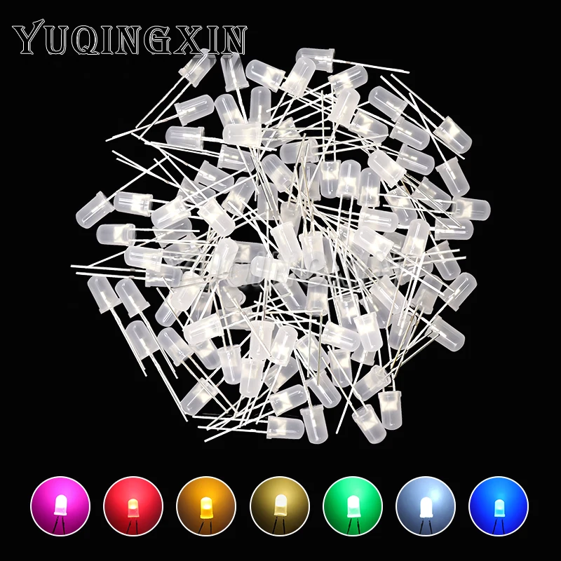 100pcs 5MM LED Diode F5 Assorted Kit White Green Red Blue Yellow Orange Pink Purple Warm White DIY Light Emitting Diode