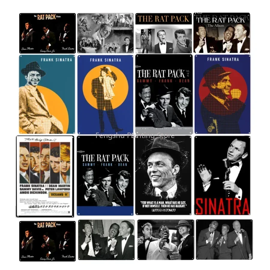 Vintage Rat Pack Poster Mural  Frank Sinatra Metal Tin Sign Wall Art for Living Room Garage Motorcycle Decor  Classic Home Decor