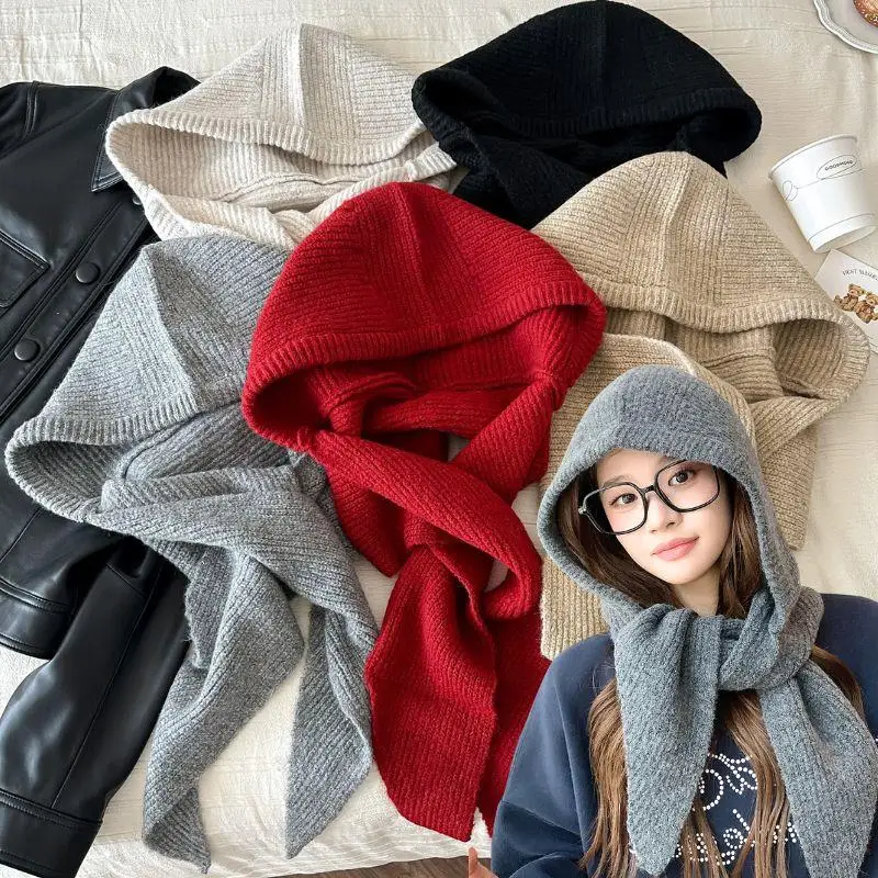 الشتاء المعتاد هود وشاح بالاكلافا قبعة سدادات حماية الأذن يندبروف الدافئة منفذها القبعات النساء قبعة أنيقة على الموضة ووشاح Skullies Beanies #3