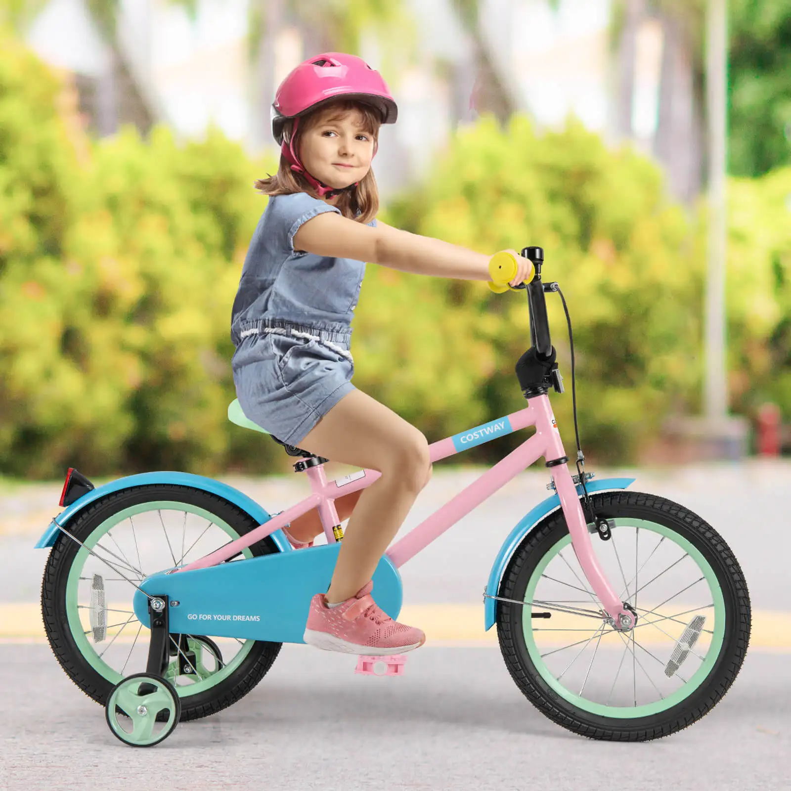 Guiador de sela ajustável infantil com rodas removíveis, bicicleta com rodas, 16"