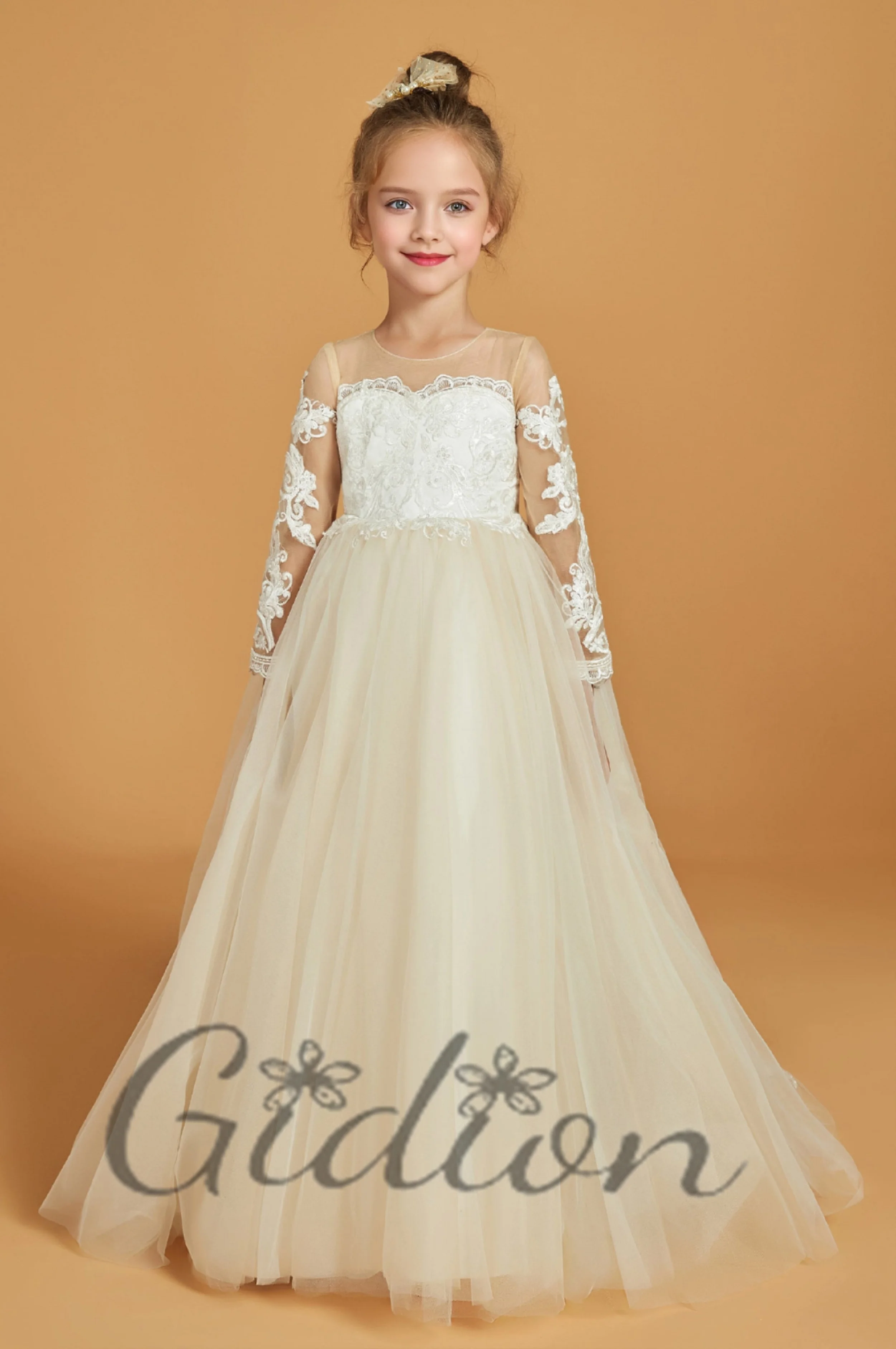 

Lace Applique Tulle For Kids Ceremony Birthday Evening Party Ball Prom Banquet Event First Communion Pageant Flower Girl Dress