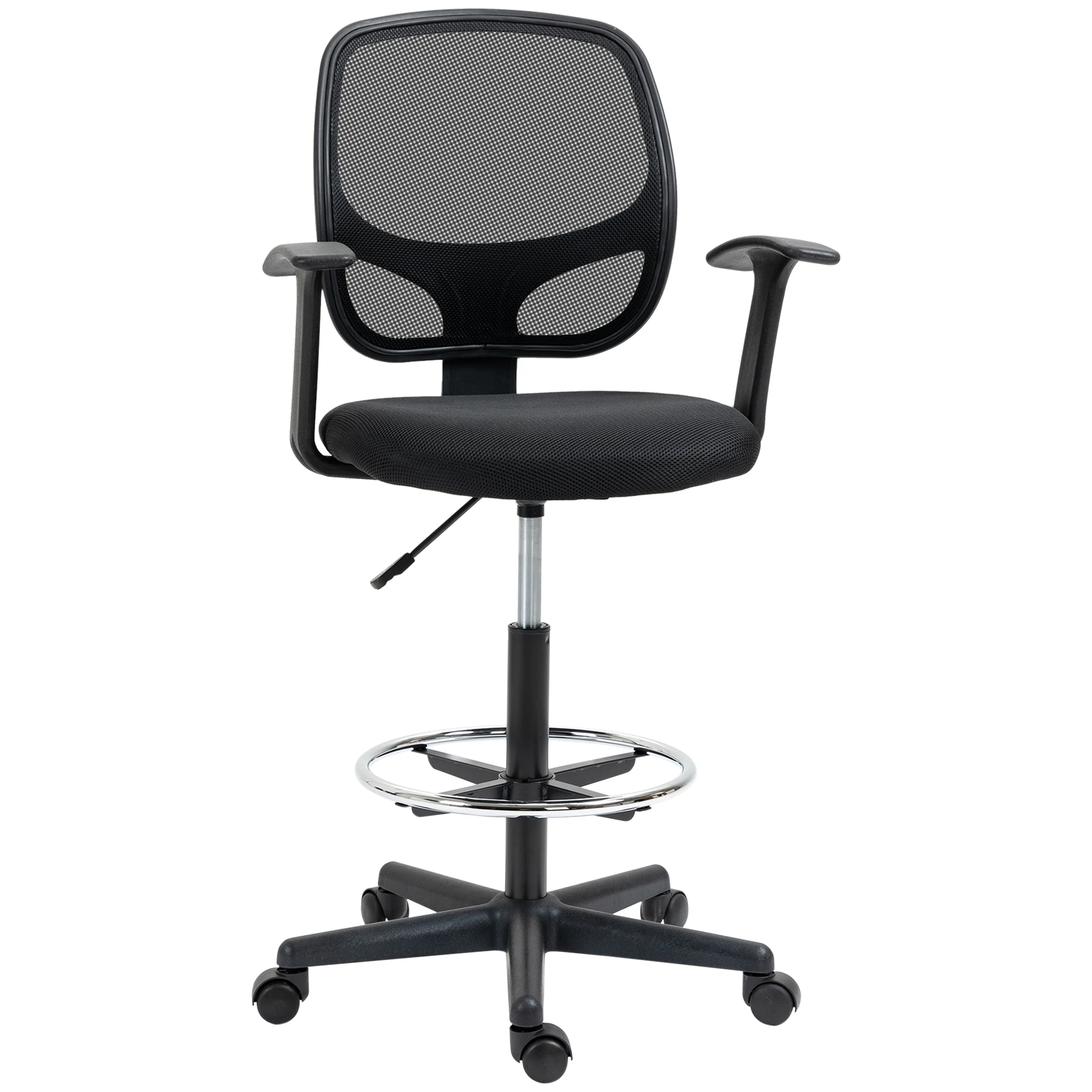 Chaise de bureau ergonomique noire 60x56x110-132cm à dossier maille, hauteur modulable et repose-pieds pour dessin et travail