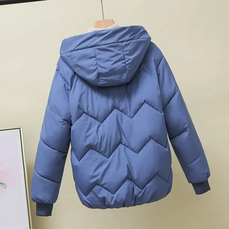 Chaqueta de plumón de algodón para mujer, Parkas cortas con capucha, abrigo cálido para estudiantes, abrigos holgados, otoño e invierno, 2023