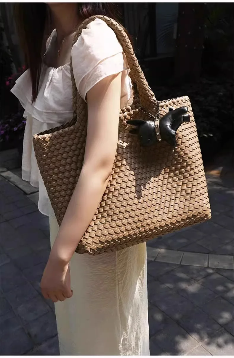 Women's woven bag Large leather Tote Summer beach Travel Tote Shopping shoulder bag Handbag for women Fashion elegant