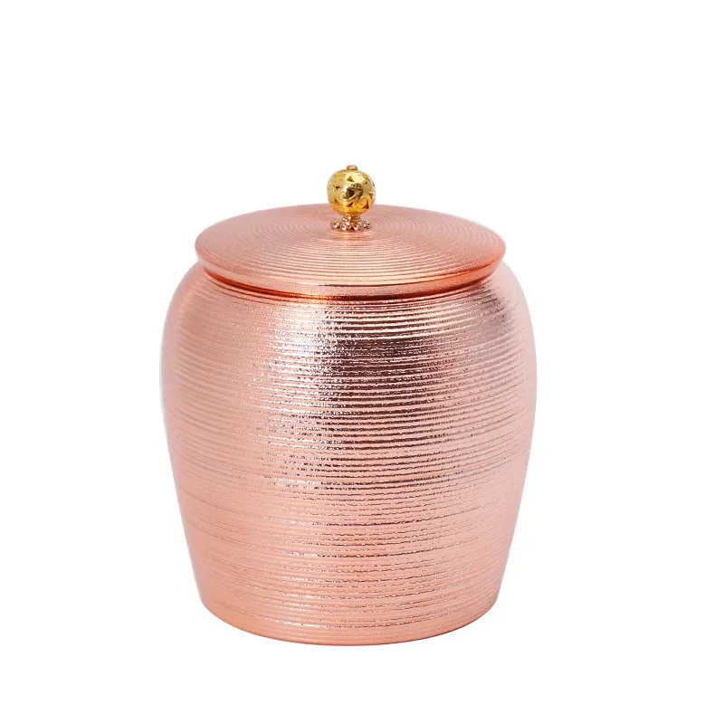 Luxury Golden Ceramic Storage Jar Porcelain Sealed Box Large-capacity Food Container Coffee Bean Tea Caddy Crafts Ornaments Gift