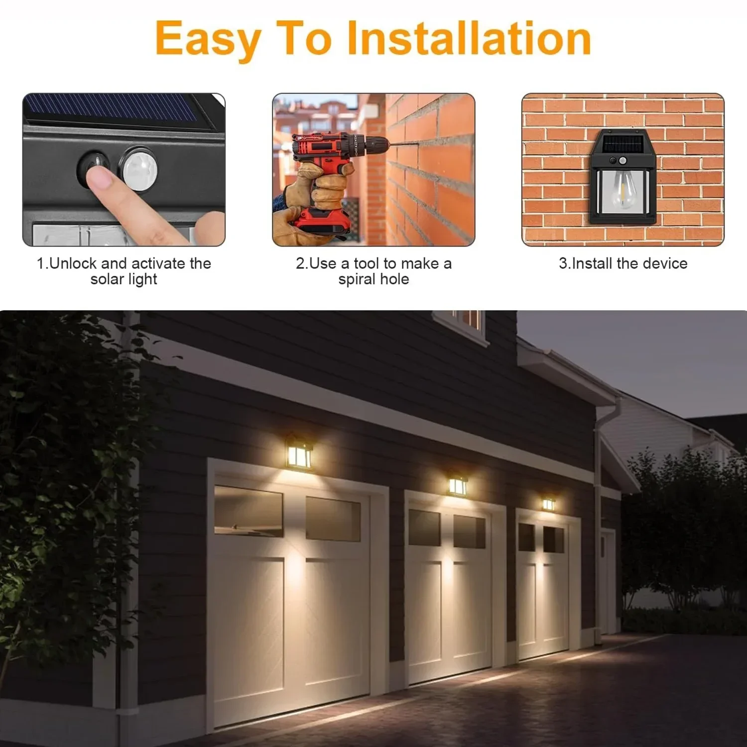 Colector Solar para exteriores, resistente al agua, con Sensor de movimiento, 3 modos de iluminación, lámpara LED de jardín de tungsteno para iluminación de Villa, Patio, hogar