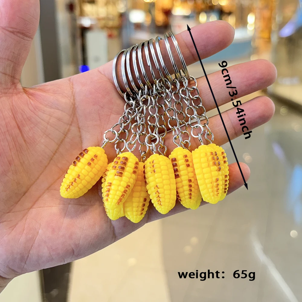 10pcs Simulation Corn Keychain Cartoon Plant Pendant Accessory Y2K Pendant Keychain Thanksgiving Corn Decoration Key Ring