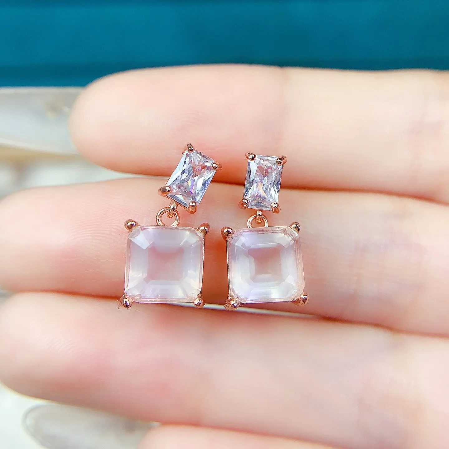 

8mm Natural Rose Quartz Earrings Real S925 Sterling Silver Certificate Fashion Simple Fine Charm Weddings Jewelry for Woman FS