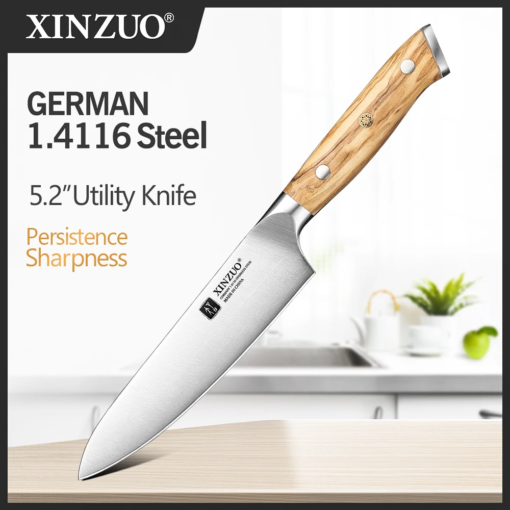XINZUO 5.2'' Inch Utility Knife Germany 1.4116 Steel Multi Function Utility Kitchen Knives Steel Sharp Cleaver Slicing Knives