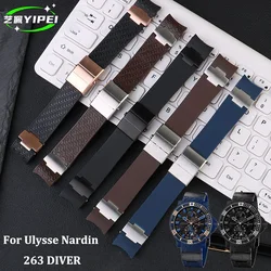 For Ulysse Nardin 263 DIVER Curved End Rubber Watch Band Waterproof Silicone strap 22mm Black Brown Blue Man's Watch accessories