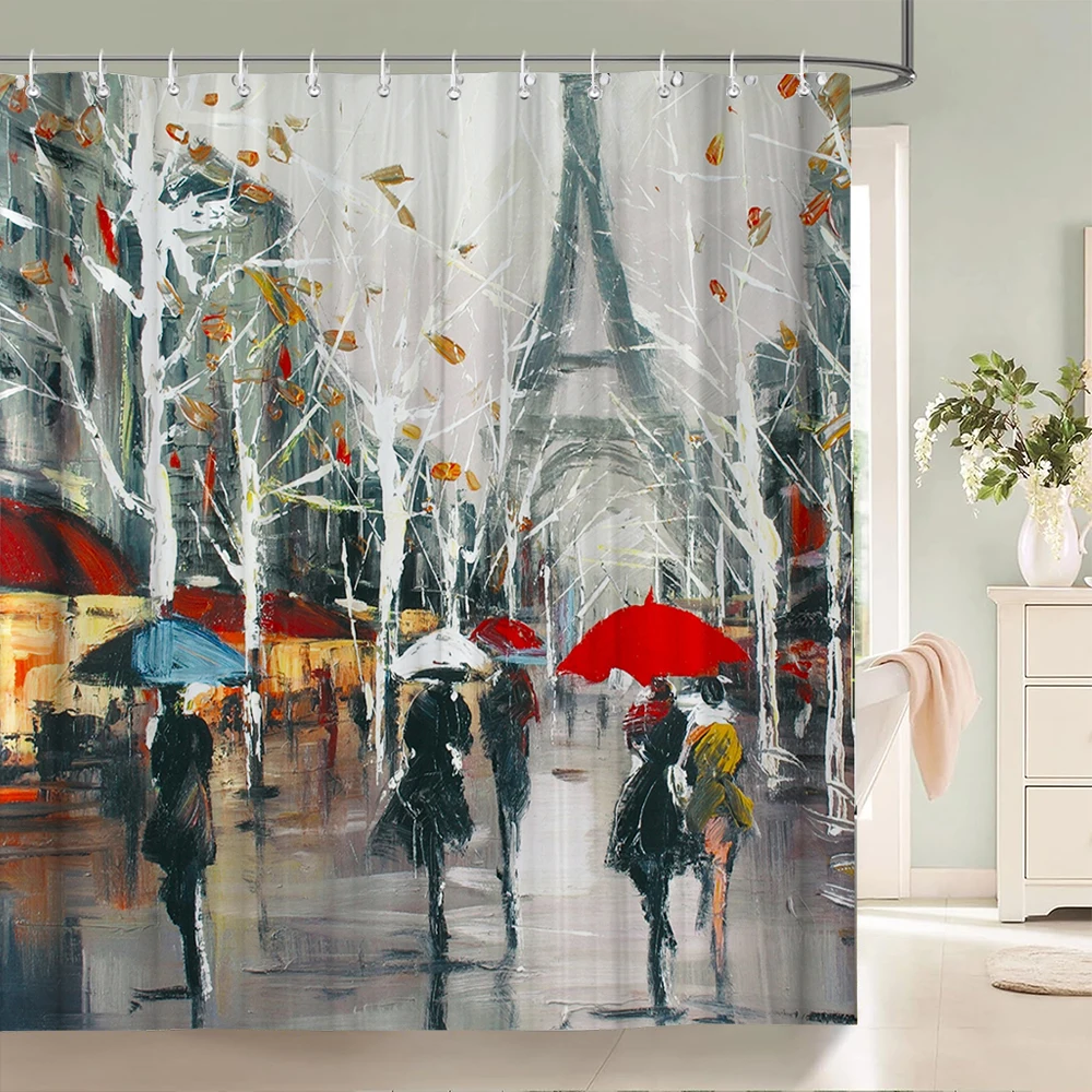 Paris Tower Paris Landscape Shower Curtains Bathroom Waterproof Bath Curtain Polyester Fabric Bathtub Bath Curtain 180*180cm