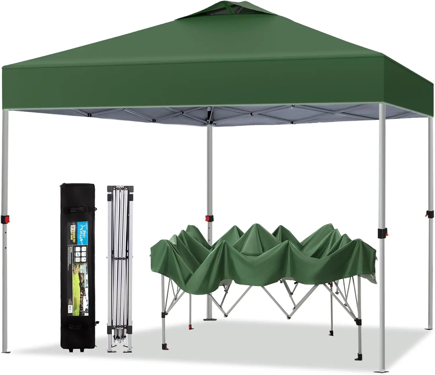 Outdoor Pop up Canopy 10'x10' Tent Camping Sun Shelter-Series Party Tent, 100 Sq. Ft of Shade (Green)