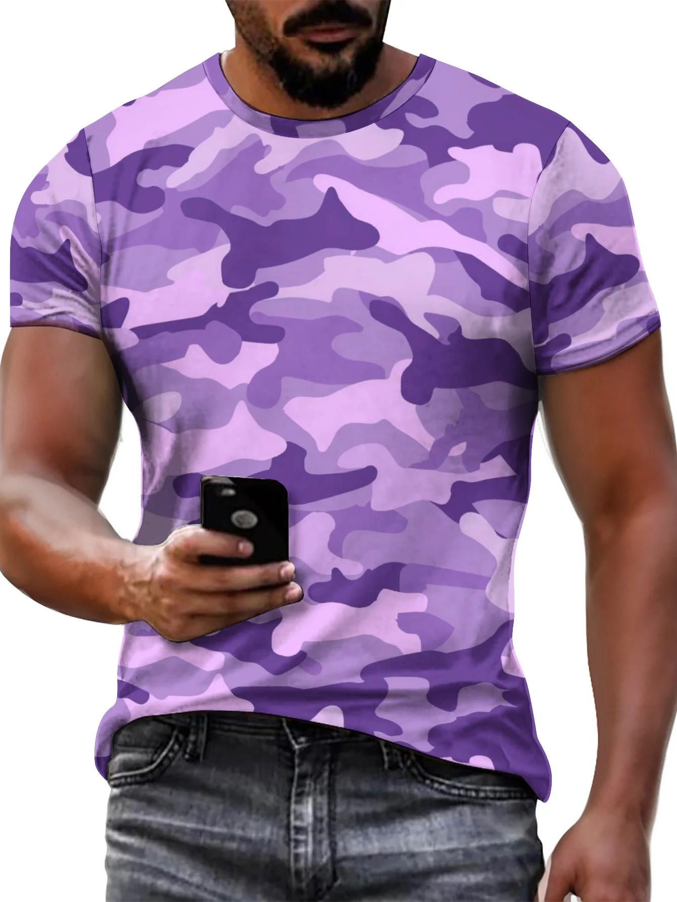 2024 New Men's 3D Graffiti Camouflage Pattern T-shirt, Casual Cool Micro Elastic Breathable T-shirt, Summer Outdoor Men's Wear