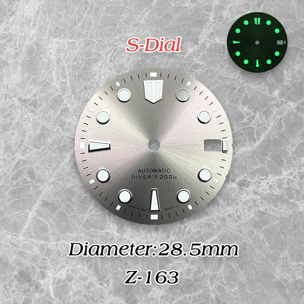 High Quality 28.5mm S Logo NH35 Sunray Dial Green Luminous  For NH35/NH36/4R/7S Movement  NH35 Modificat Accessories  ﻿ ﻿ ﻿