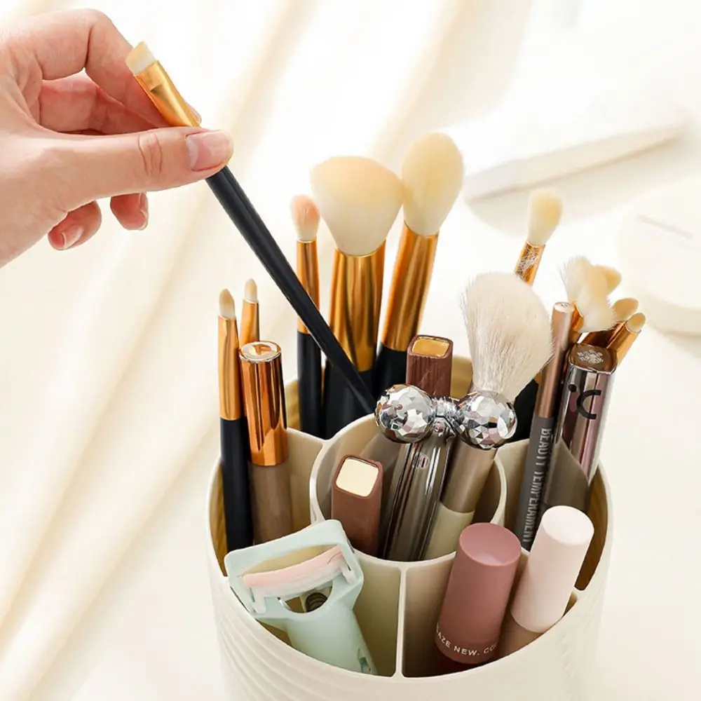 

360° Rotating Pen Container with 7 Compartments Large Capacity Makeup Brush Holder Plastic Space Saving