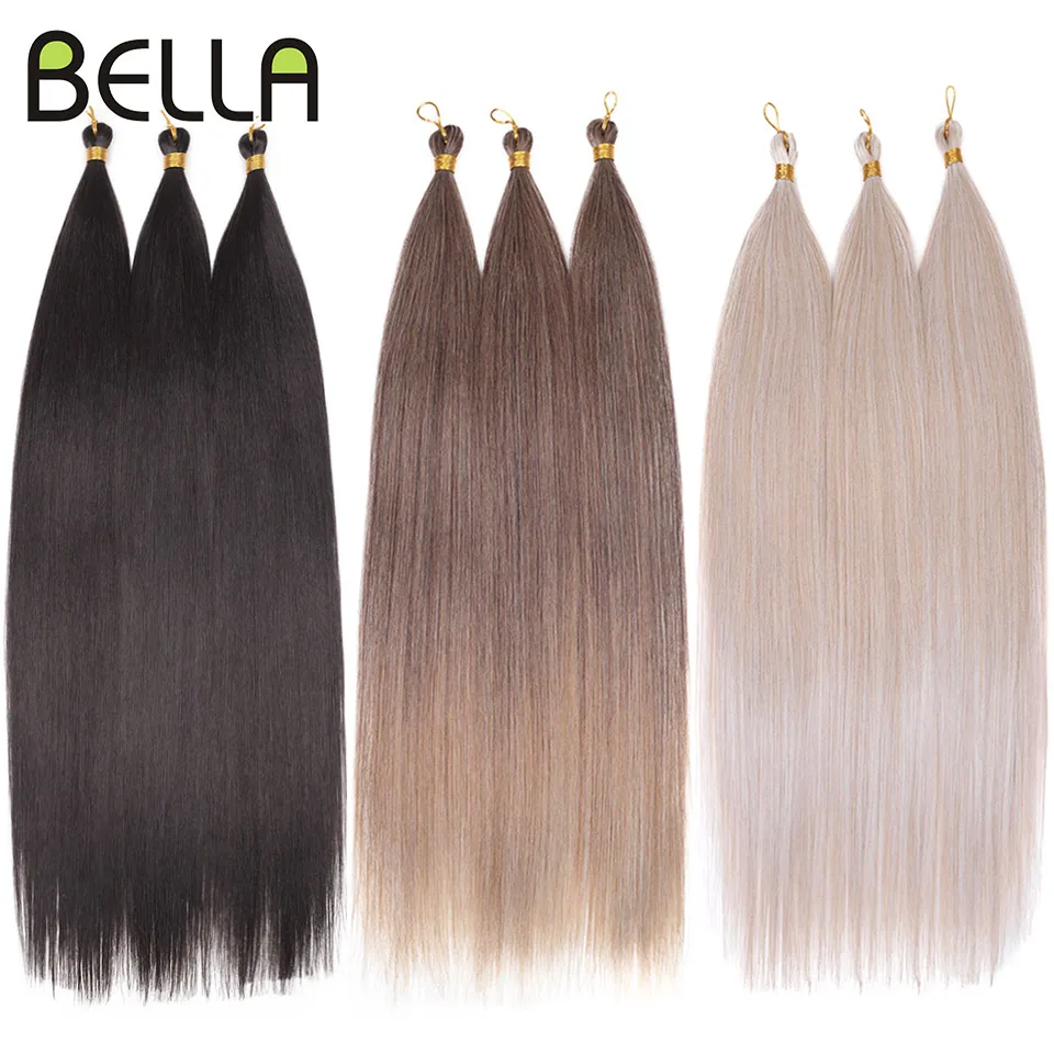 BELLA 28 Inch Ariel Straight Pony Hair Bundles Crochet Braids Hair Synthetic Braiding Hair Ombre Brown Crochet Hair Extensions