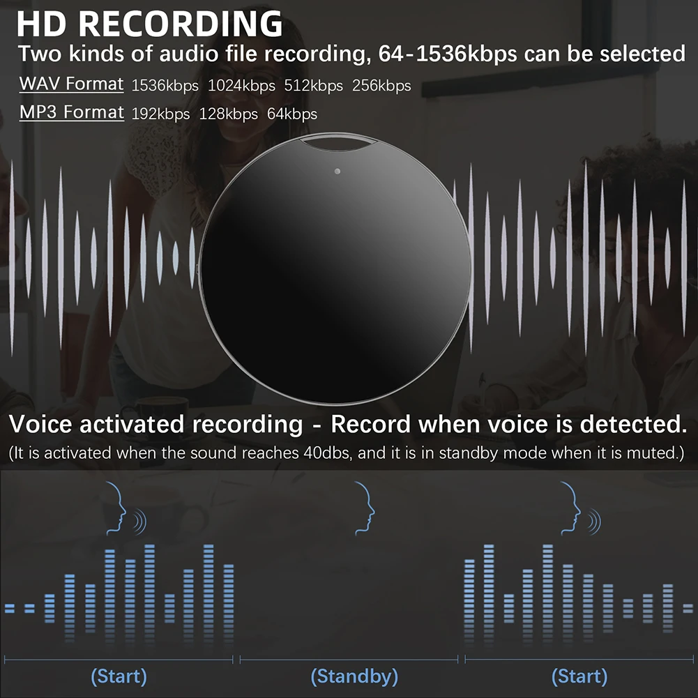 16G/32G Mini Voice Recorder Pendant HD Noise Reduction Voice Activated Professional Dictaphone for Lecture Interview Meeting