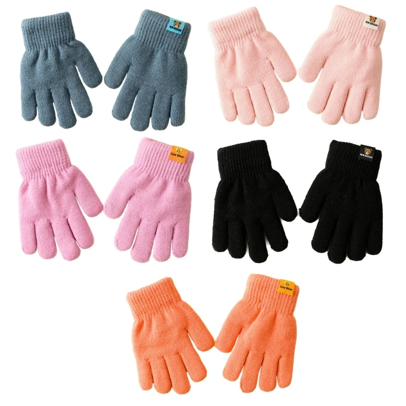 Kids Double-Layered Gloves Cozy Hand Protections Warm Gloves for Cold Season Full Fingered Autumn/Winter Handwear 1 Pair 69HE