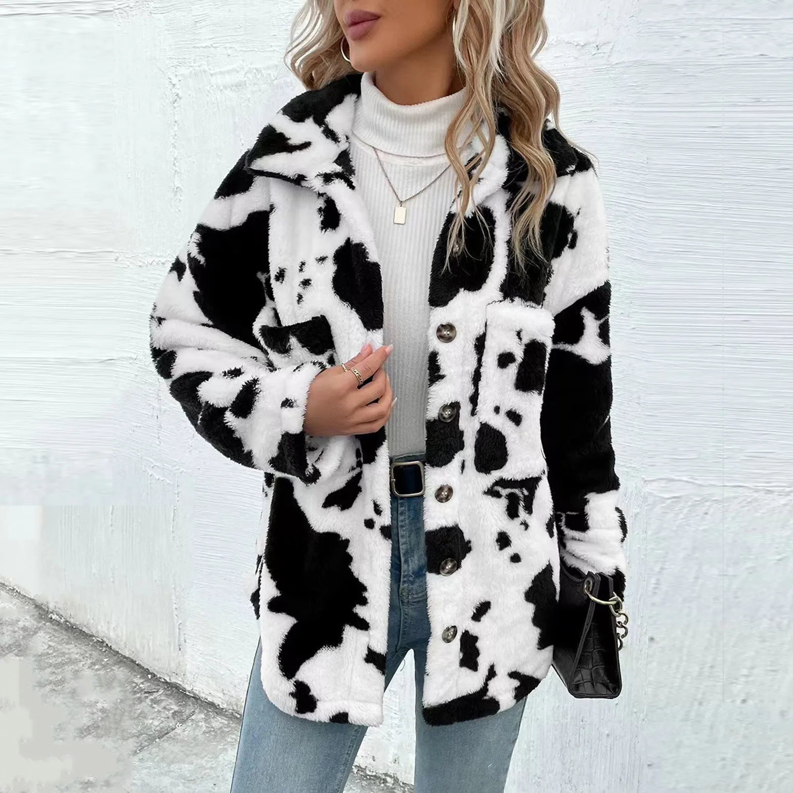 Ladies Casual Faux Fur Jacket Fashion Long Sleeve Buckle Autumn and Winter Loose Sherpa Fur Coat Pockets пальто женское 2024