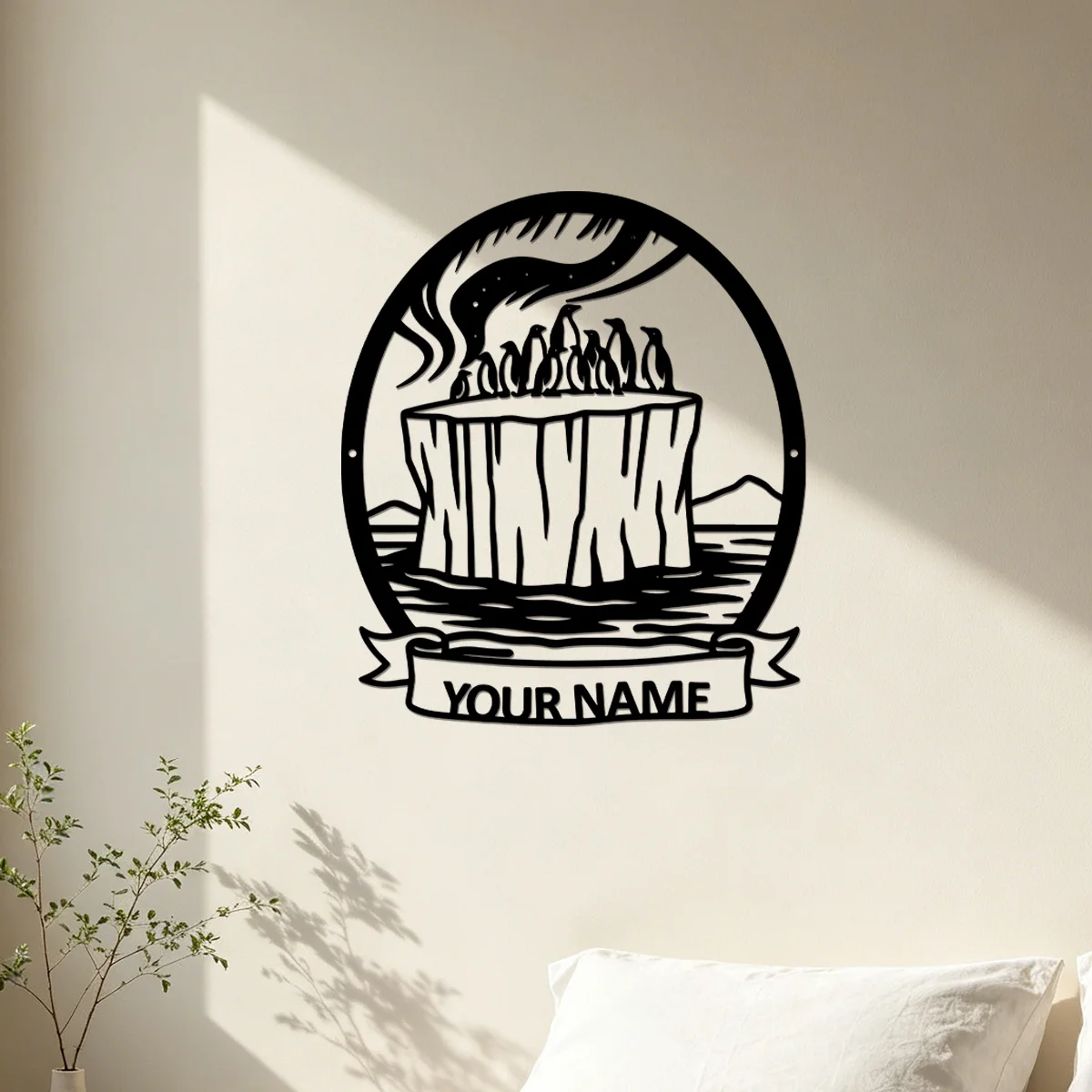 1PC Custom Antarctic Penguin Metal Wall Plaque Personalized Name Ocean Wall Sign Arctic Scene Wall Plaque Home Nature Decor Gift