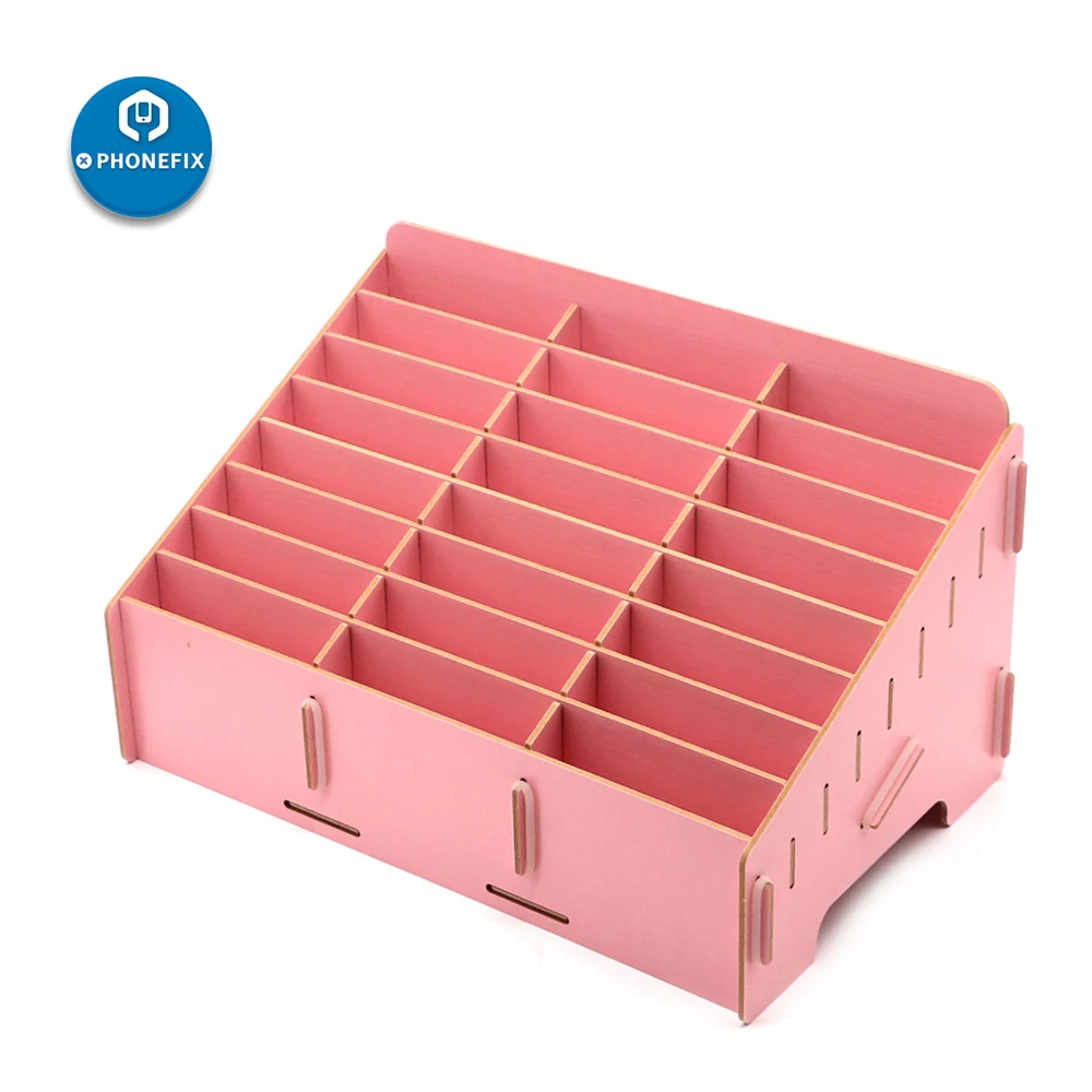 Wooden 24 Storage Compartments Multifunctional Storage Box for Cell Phones Holder Desk Supplies Organizer Desktop Storage Box