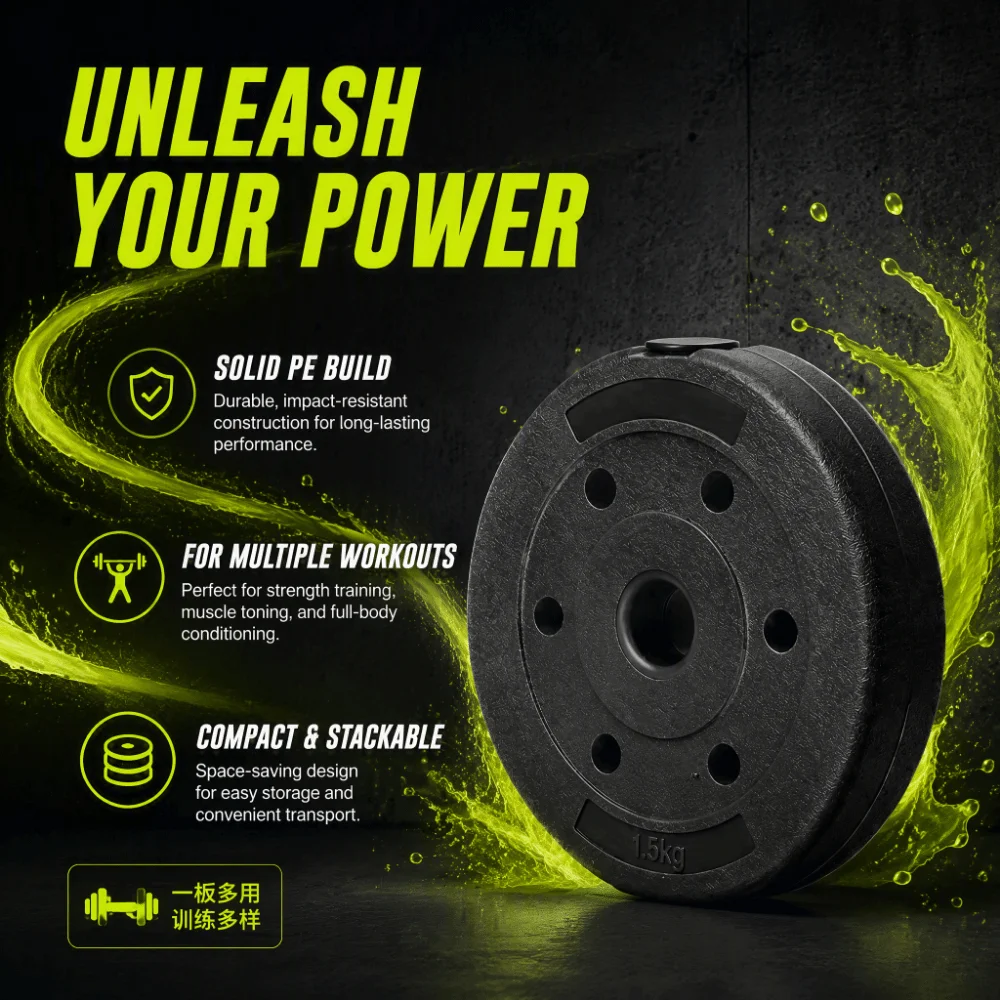 Solid black weight plate Barbell Weight Plate Coated Surface Round Shape Cast Iron Weight Plate Weight Marked