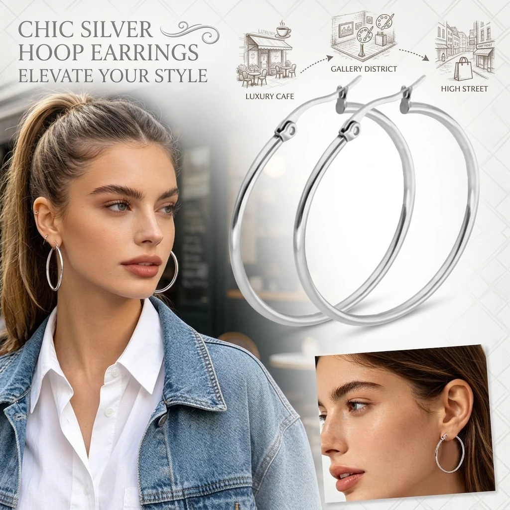 Pair of Anti-Allergy Stainless Steel Large Circle Wire Earrings Classic Titanium Steel Exaggerated Studs Fashion Jewelry Accesso
