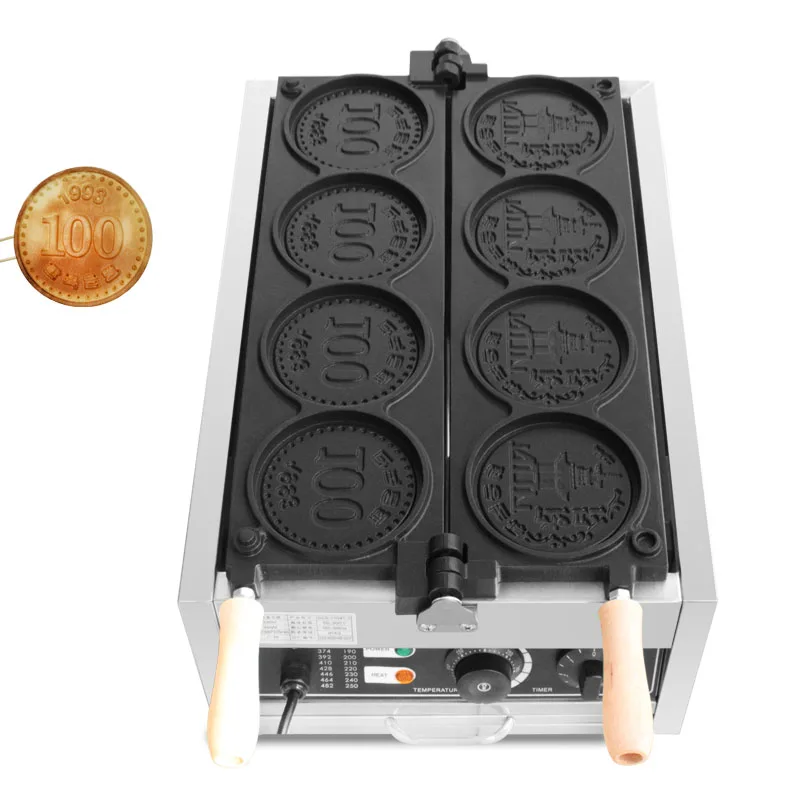 Commercial Electric Gold Coin Waffle Maker pattern Non Stick Pan Round Bread waffle Machine Snack Maker Commercial 110V 220V