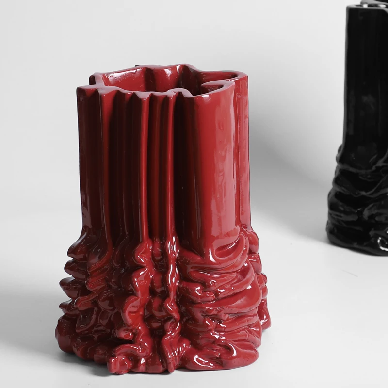 Ceramic Vase Geometric Stacking Fold Abstract Handicraft Floral Arrangement Accessories Flower Home Decoration