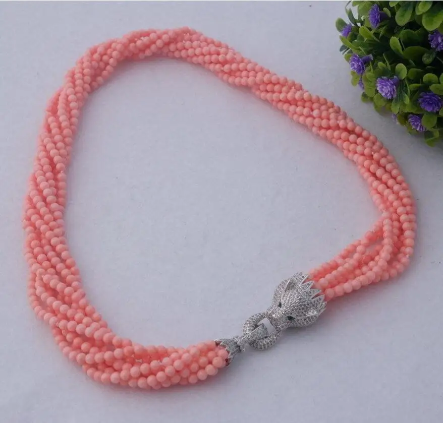 

Jewelry 8strds pink Coral Round necklace clasp