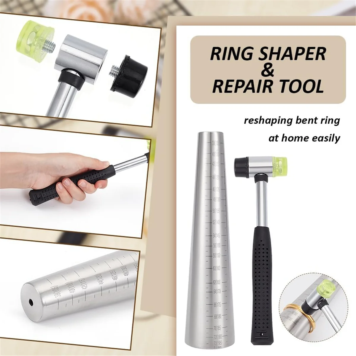 Bracelet Mandrel Size Set, Including Hammer, Round Bracelet Mandrel with Scale, Adjustable Bracelet Making, for DIY