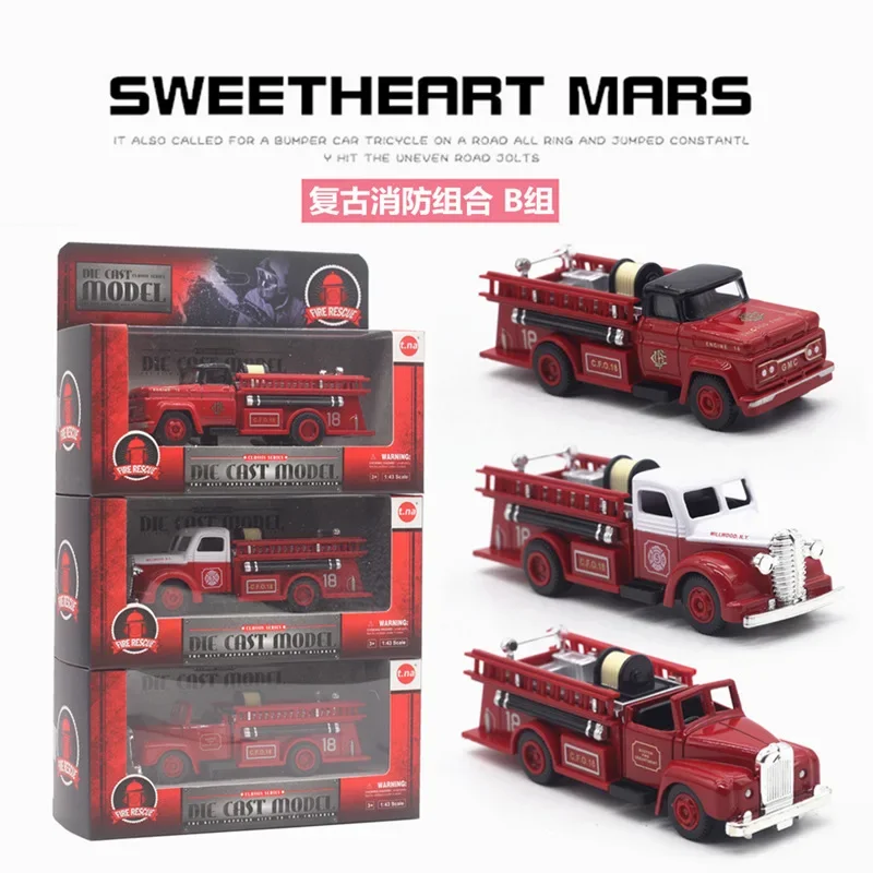 Random 1PCS of 6 Models 1:43 Alloy Retro Fire Truck Model Toy Car Model Car