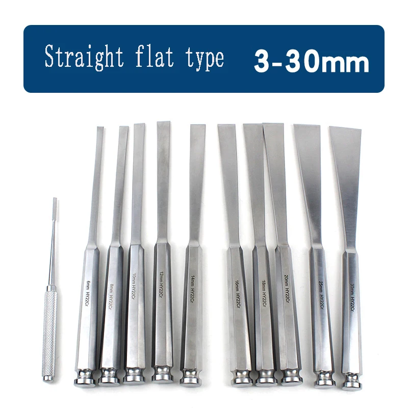 Stainless Steel Bone Chisel Emei Chisel Knurled Handle Flat Bone Knife Curved Round Osteotomy Knife Bone Chisel