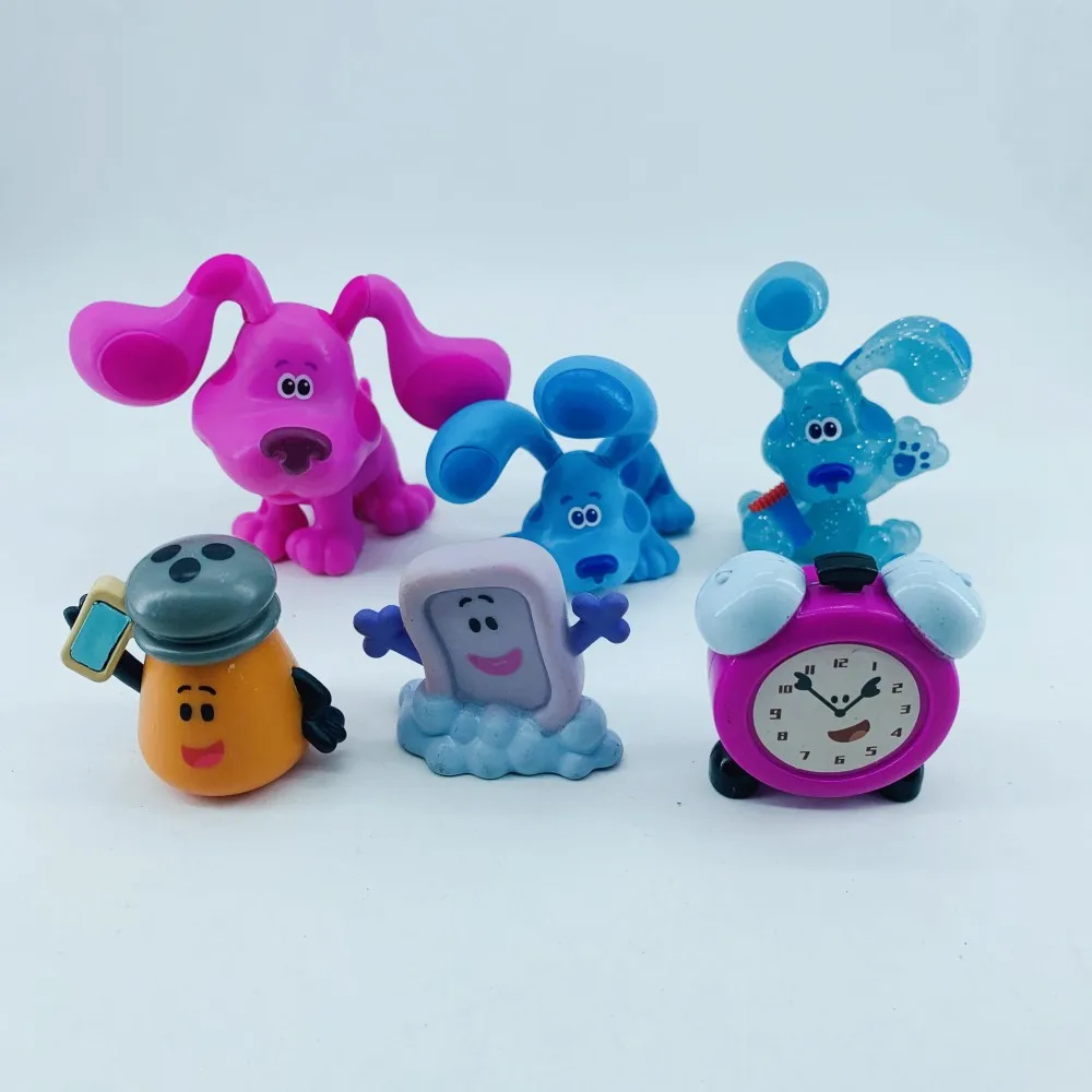 6 pezzi Blues indizio puntelli action figure cellulazione giocattoli simpatico cartone animato blu rosa cane scena modello figure bambole per bambini decorazioni per la casa