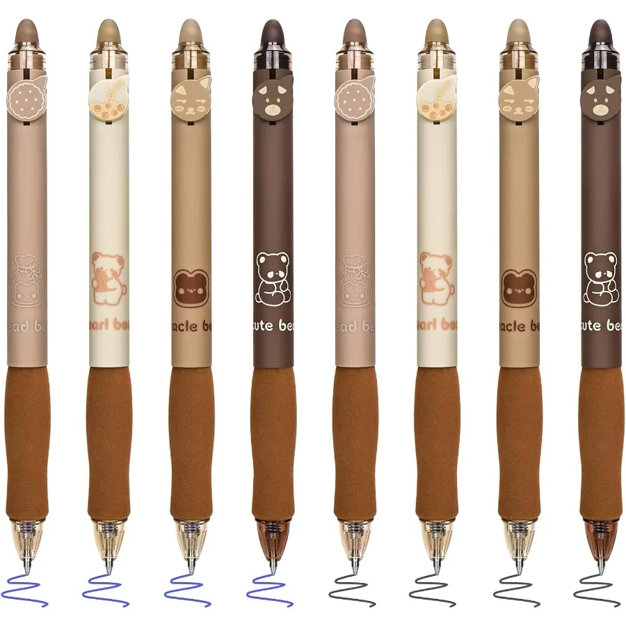 

8 шт. милые выдвижные стираемые гелевые ручки с синими и черными чернилами и ластиком, прозрачные, гладкие, удобные в использовании для заметок