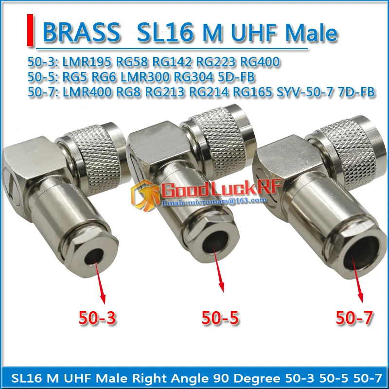 

PL259 SO239 M UHF Male 90 Degree Right Angle Clamp For RG58 RG142 RG223 RG400 RG5 RG6 LMR300 RG304 RG8 RG165 RG213 RG214 LMR400