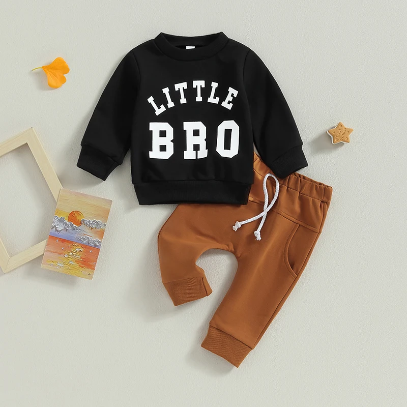 2023-06-15 Lioraitiin 0-18M Baby Boys 2Pcs Casual Pants Set Long Sleeve Crew Neck Letters Print Sweatshirt Sweatpants Clothes