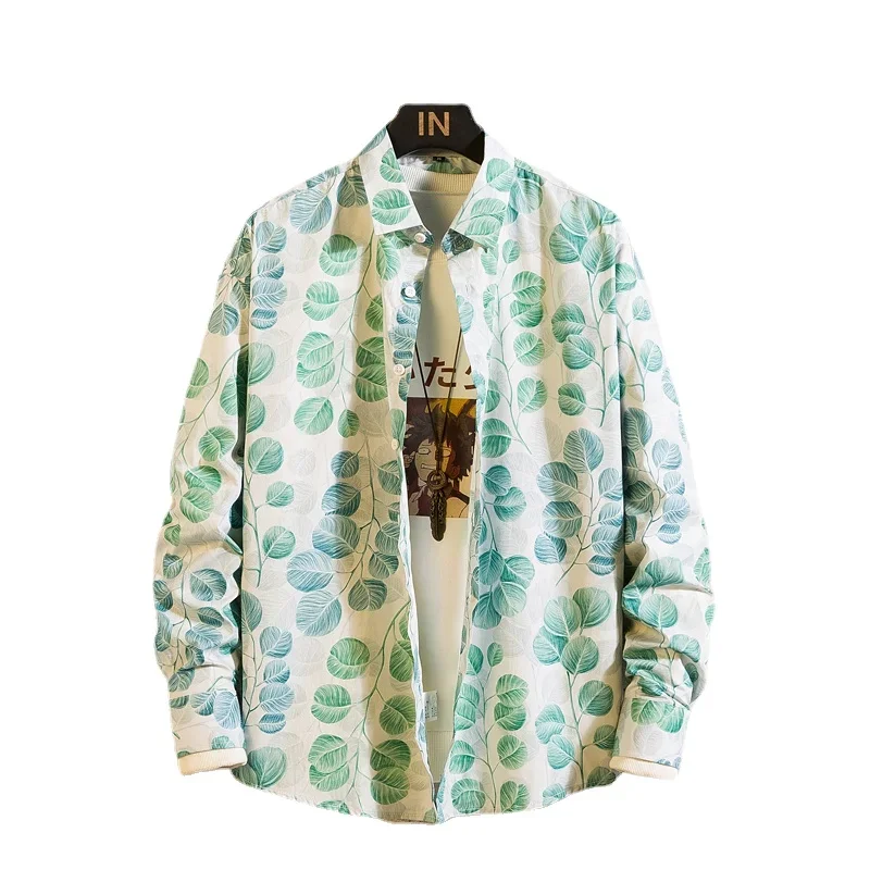 

Men's Green Printed Long-sleeved Shirt, Fashion Casual Cotton Shirts, New Autumn Chemise White Camisas Masculina M-7XL 8XL