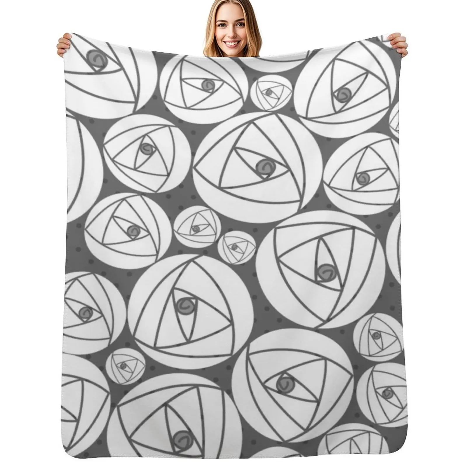 Charles Rennie Mackintoshsh rose, grey, white Throw Blanket Thins Picnic Decorative Beds Flannel Fabric Blankets